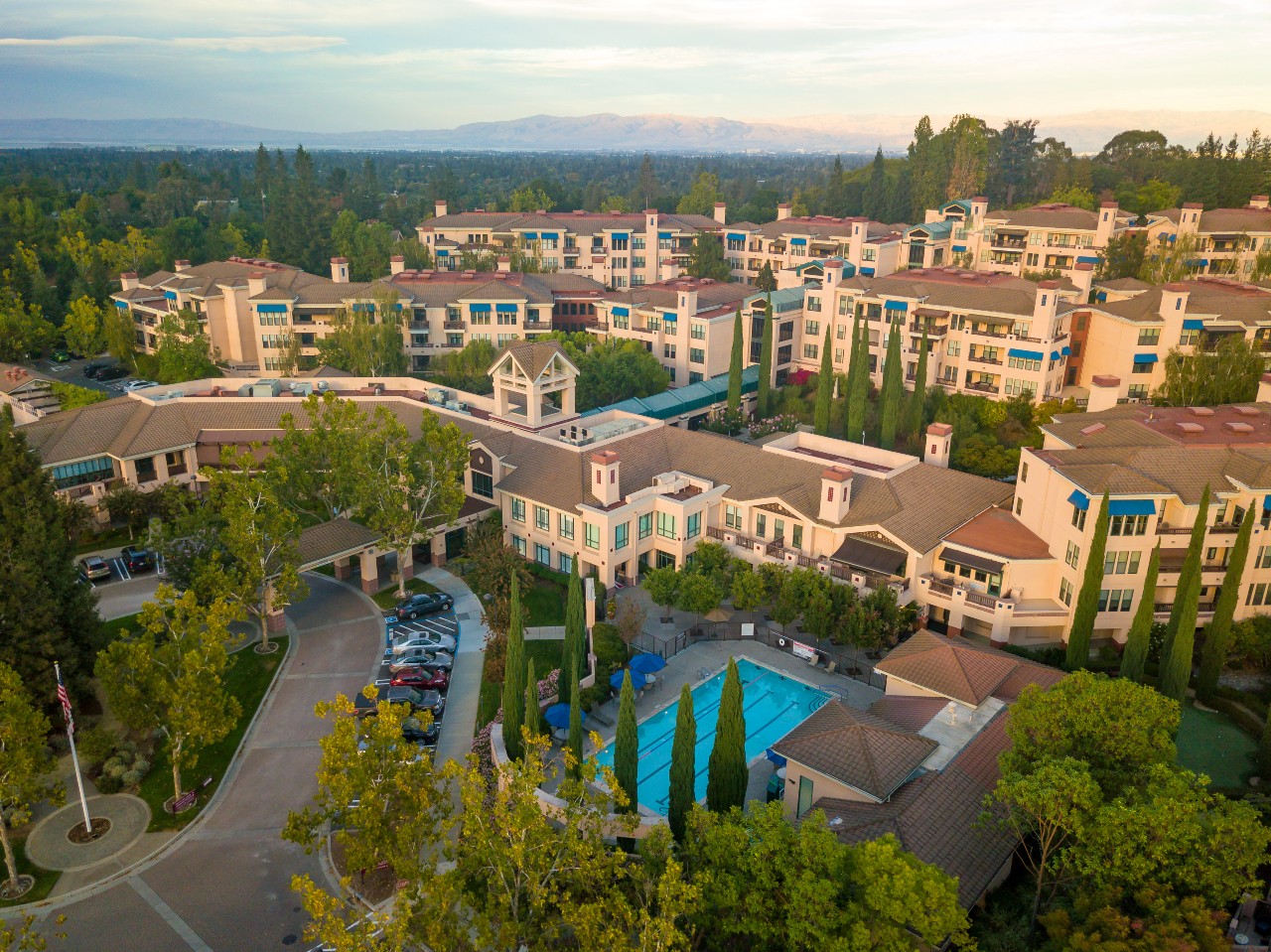 A photo of the The Forum at Rancho San Antonio senior living community from above